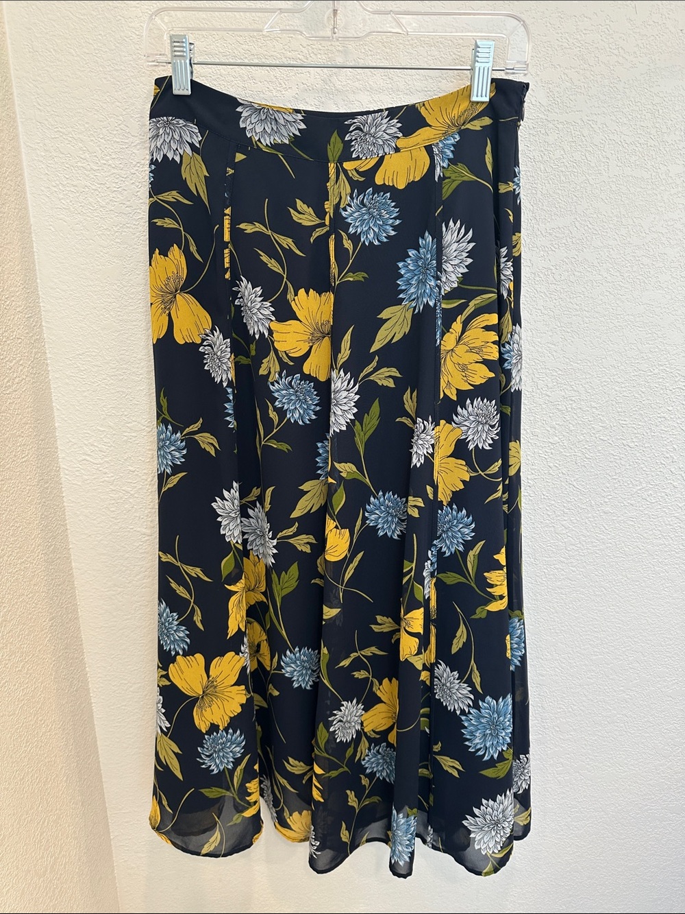 Ann Taylor Factory Navy Maxi Skirt with Yellow & Light Blue Floral